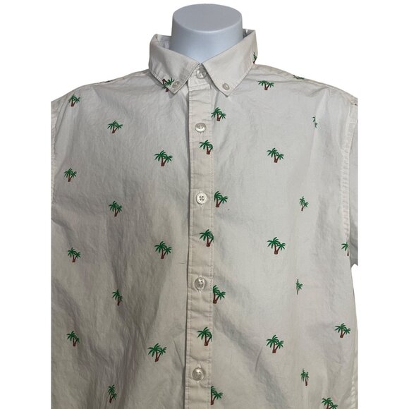Denim Flower Ricky Singh White Palm Tree Button Up Golf Shirt Slim Fit Medium - Picture 2 of 6
